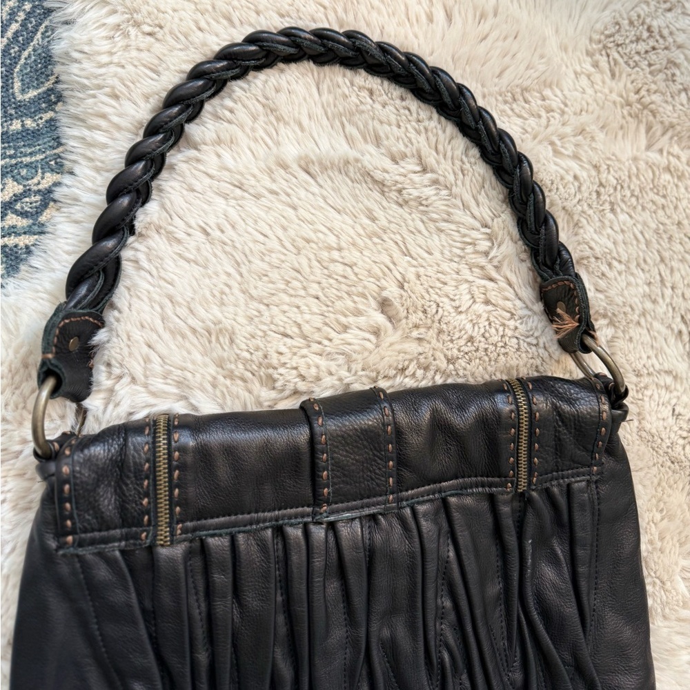 Carla Mancini Black Leather Hobo Bag Studded Boho Tassel Western Hippie Slouchy - Picture 6 of 16